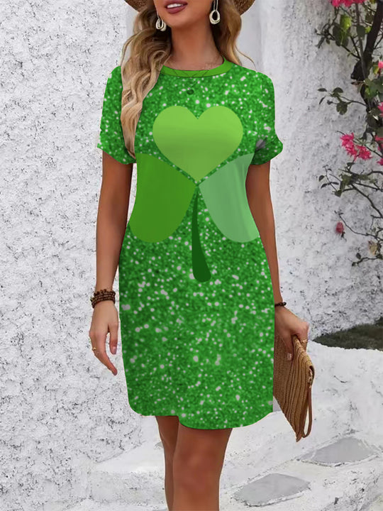 Damen lässiges Kurzarmkleid mit kreativem geometrischen Muster EB