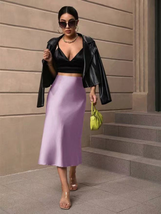 Damen Satin Rock mit schwingendem Saum und elegantem Schnitt EB