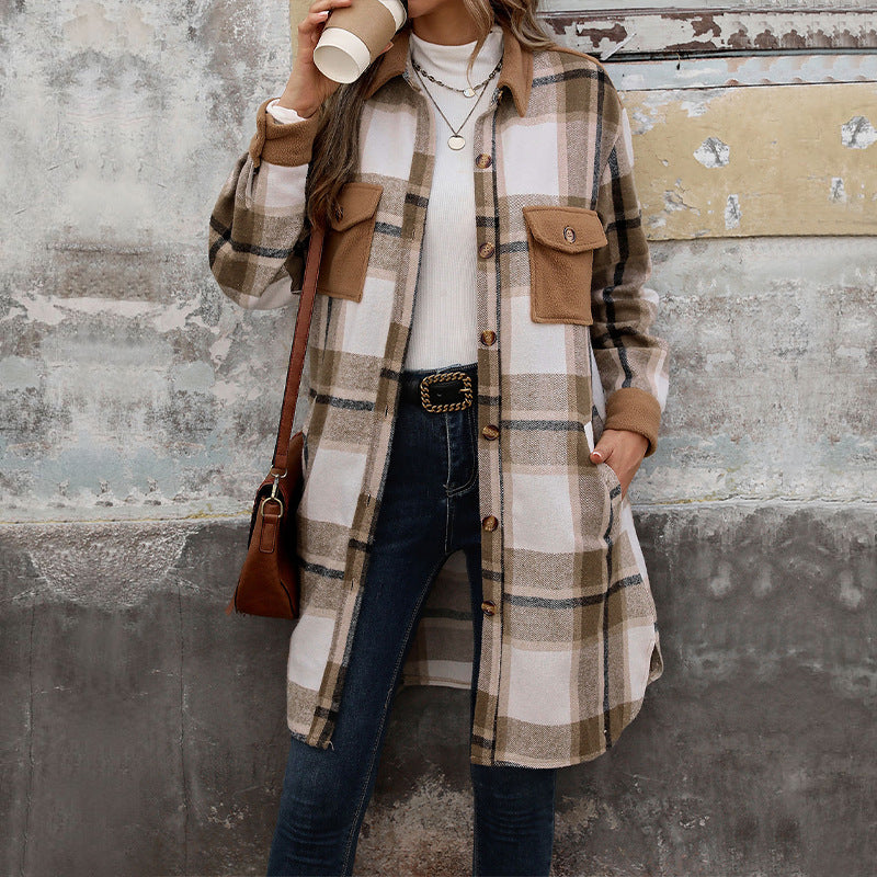 Damen Long-Hemdjacke im Overshirt‑Stil mit Brustklappen EB