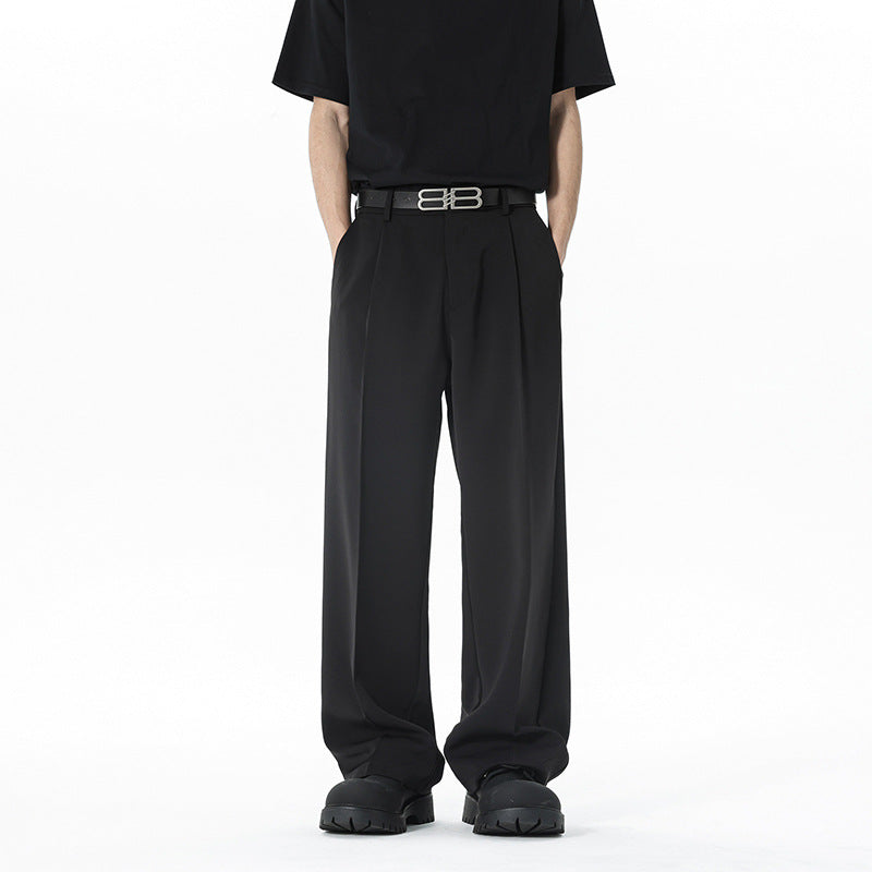 Herren nan weite Bundfalte Stoffhose mit hoher Taille, gerade Beinform und dezenten Seitentaschen EB