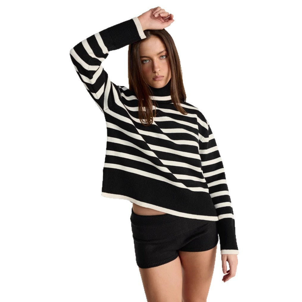 Damen gestreifter Rollkragenpullover mit lässigem Schnitt EB
