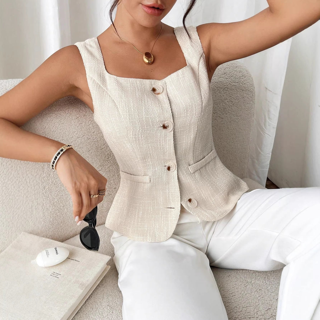 Damen Elegant geschnittene Weste mit Knopfdetail EB