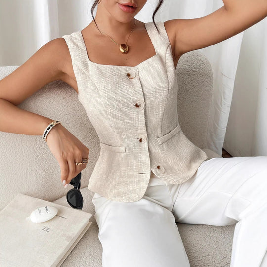 Damen Elegant geschnittene Weste mit Knopfdetail EB