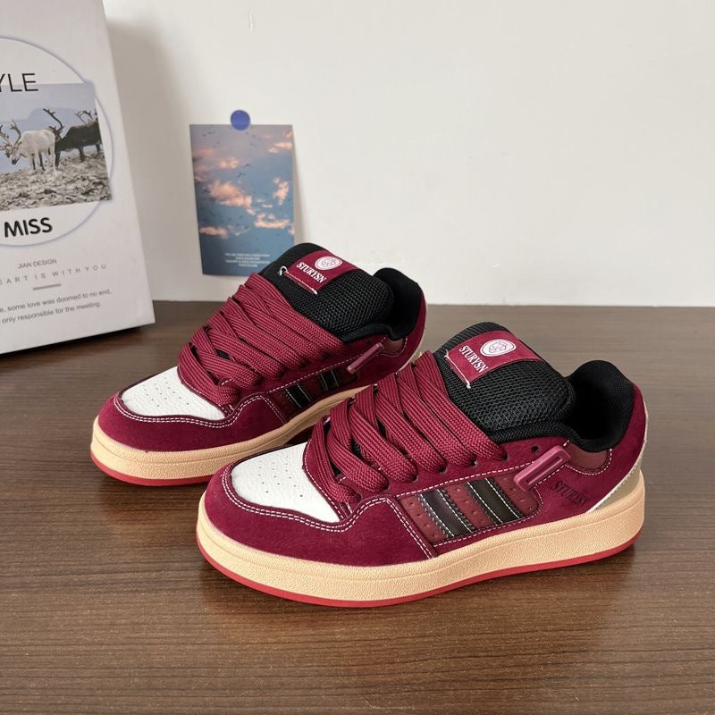 Damen modische Sneakers mit dicker, gepolsterter Sohle und elastischen Schnürsenkeln EB