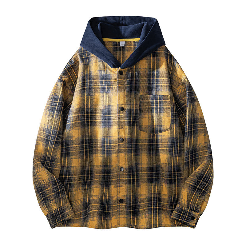 Herren lässige Hemdjacke mit gefütterter Kapuze und Karomuster EB