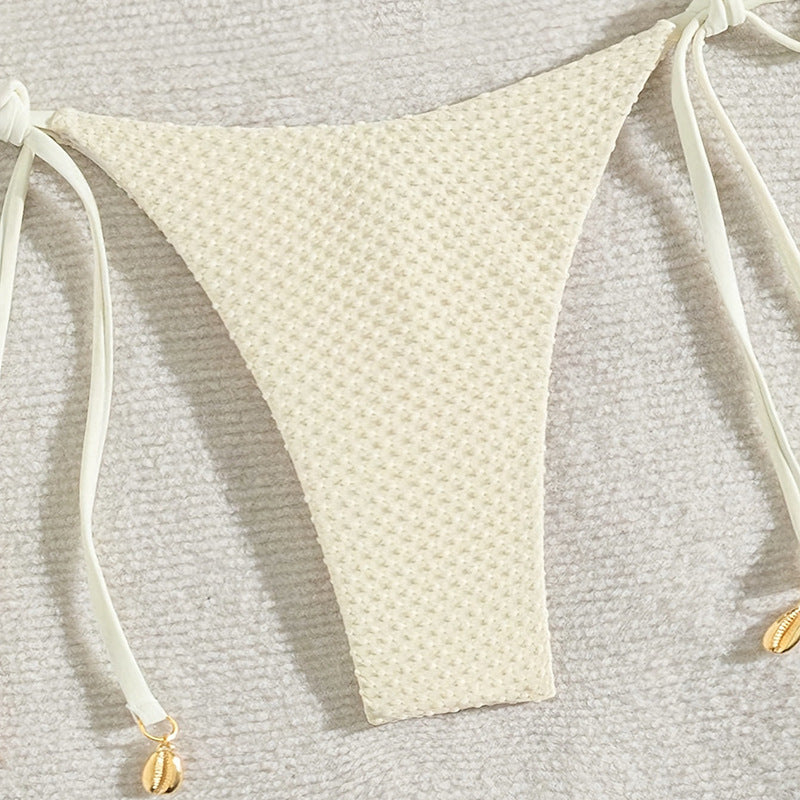 Damen Triangel-Bikini mit verstellbaren Bindebändern und strukturierter Oberfläche EB