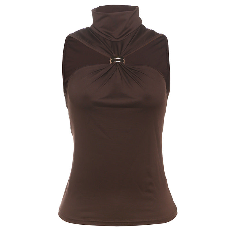 Damen elegantes Top mit hohem Kragen und schlichtem Design EB
