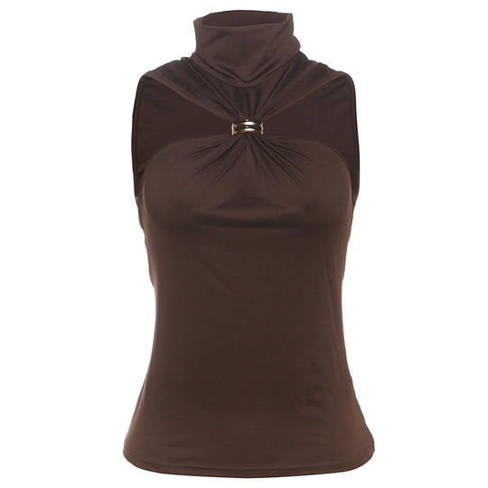 Damen elegantes Top mit hohem Kragen und schlichtem Design EB