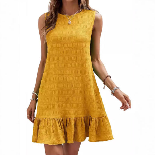 Damen ärmelloses Sommerkleid mit Rüschensaum und strukturierter Oberfläche EB