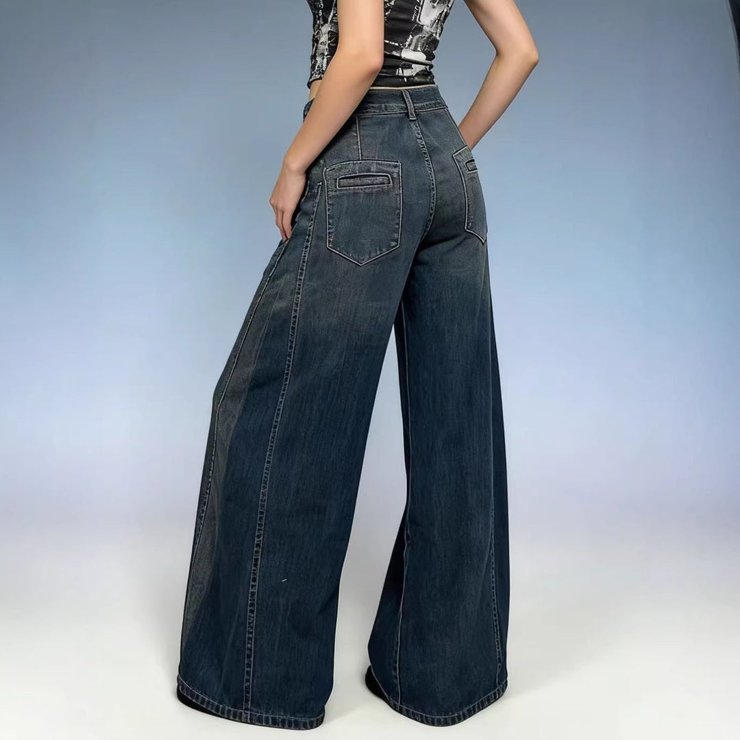 Damen weite Denim-Jeans mit hohem Bund und klassischem Schnitt EB