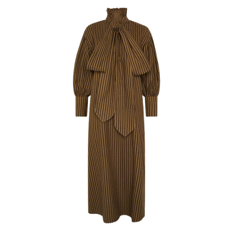 Damen Maxikleid mit eleganten Puffärmeln und schickem Schlips EB