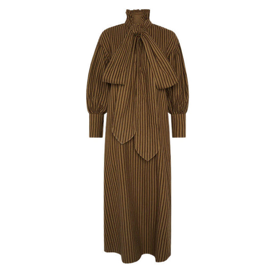 Damen Maxikleid mit eleganten Puffärmeln und schickem Schlips EB