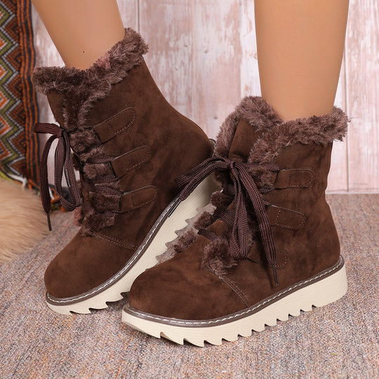 Damen  kurze gefütterte Schnürboots mit Teddyfutter, gesteppter Laufsohle und ergonomischem Komfortfußbett EB