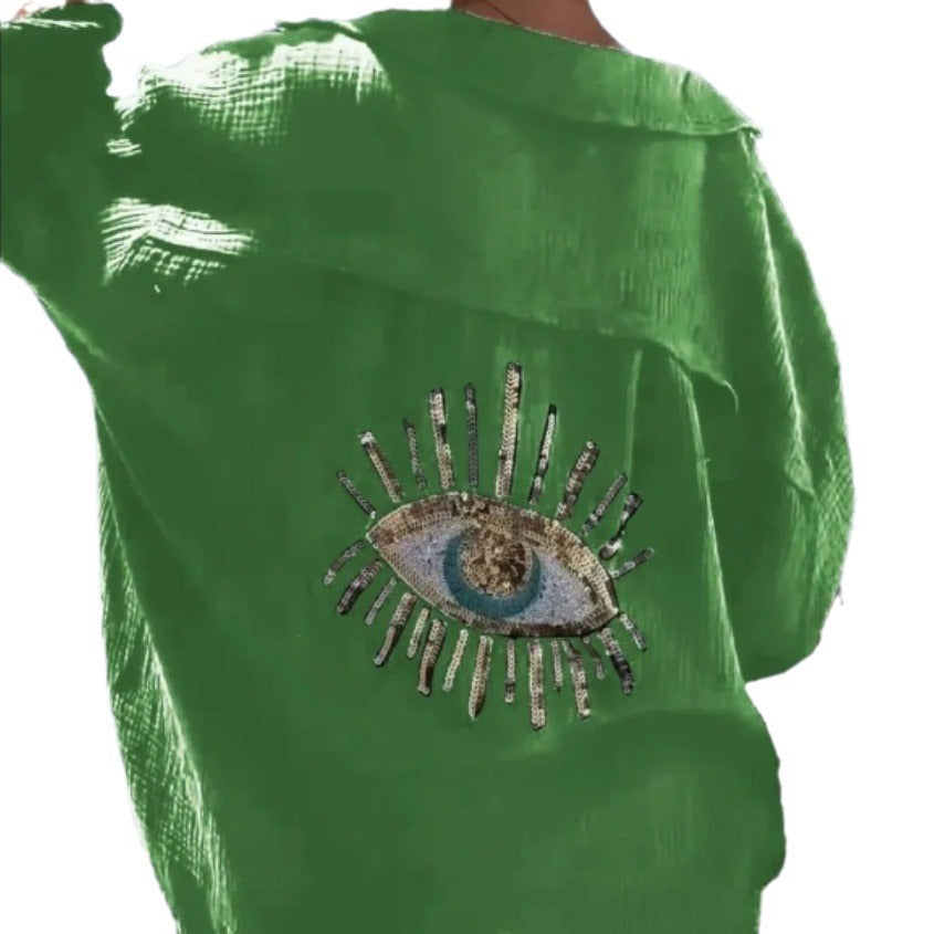 Damen Bluse mit einzigartigem Auge-Stickerei EB