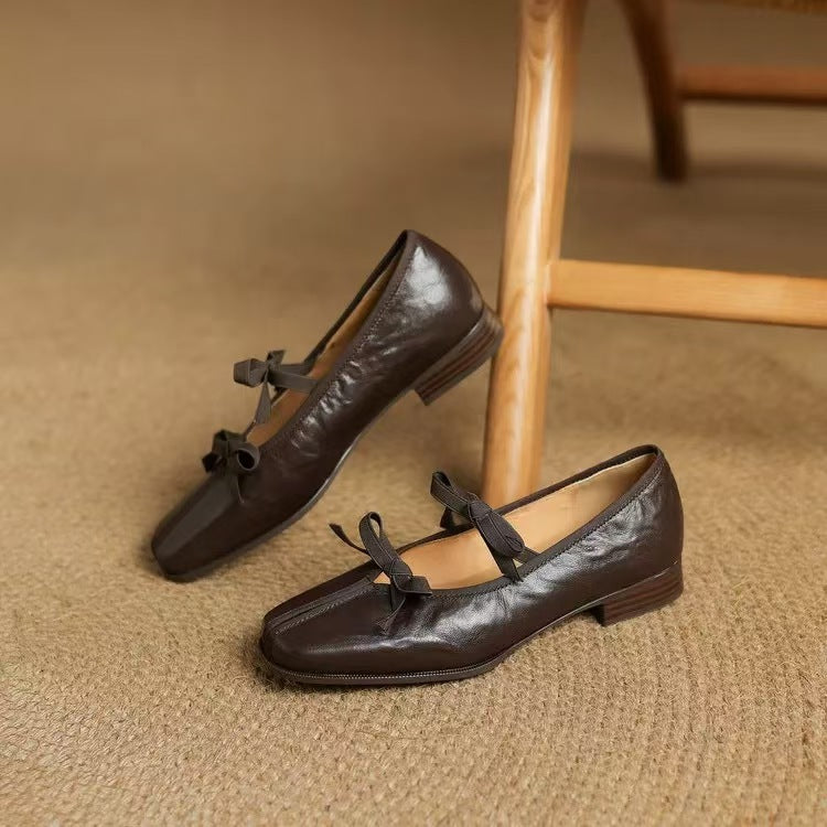 Damen Ballerinas mit femininer Schleifenverzierung und hochwertiger Lederoberfläche EB