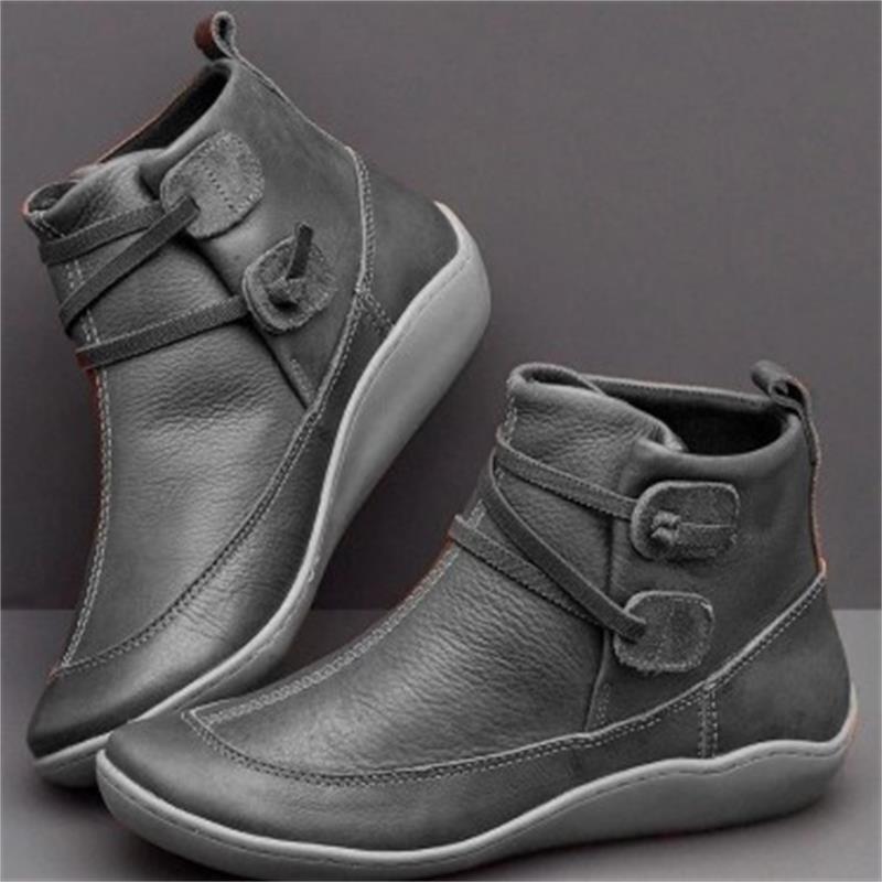 Damen elegante knöchelhohe Komfort-Stiefelette mit doppeltem Riemenverschluss und flexibler Leichtsohle EB