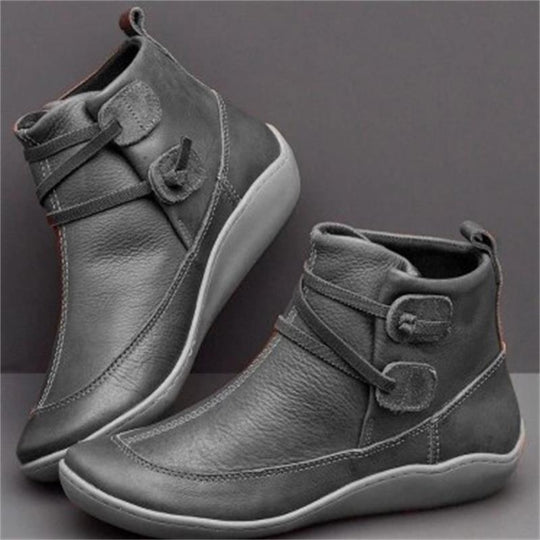 Damen elegante knöchelhohe Komfort-Stiefelette mit doppeltem Riemenverschluss und flexibler Leichtsohle EB