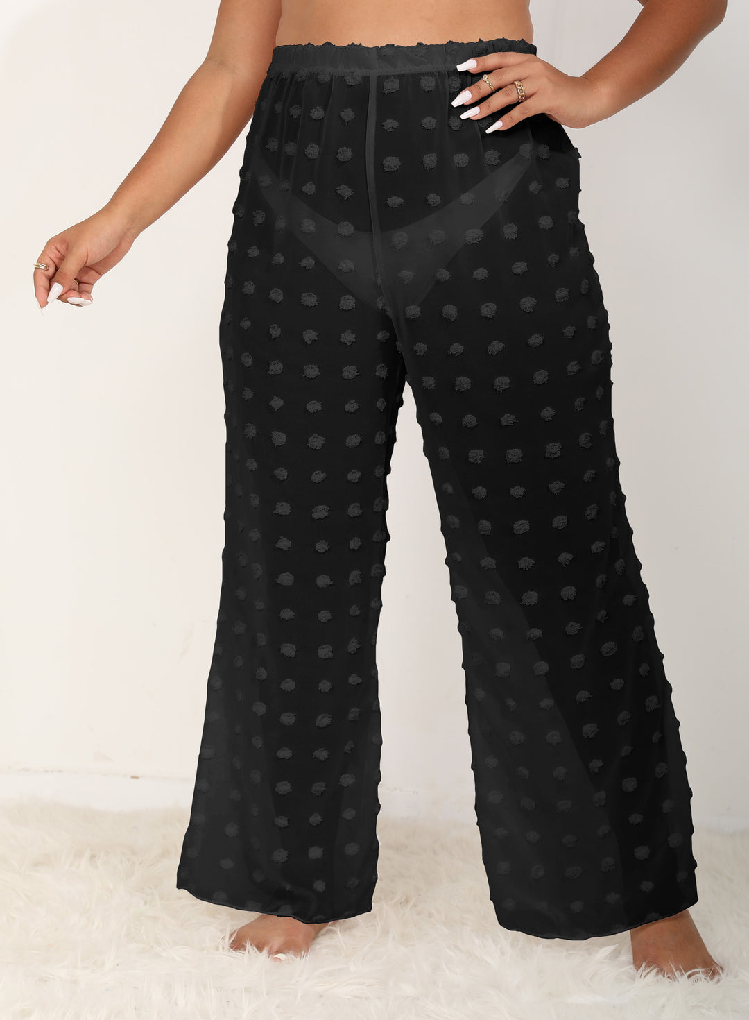 Damen luftige Strandhose mit voluminösen Pompom-Applikationen EB