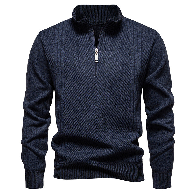 Herren nan Troyer-Pullover mit halbem Reißverschluss, Chevron-Struktur und elastischen Rippbündchen EB