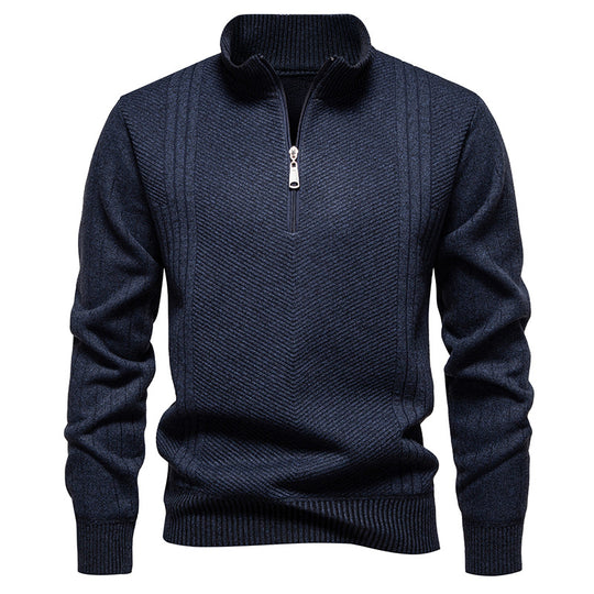 Herren nan Troyer-Pullover mit halbem Reißverschluss, Chevron-Struktur und elastischen Rippbündchen EB