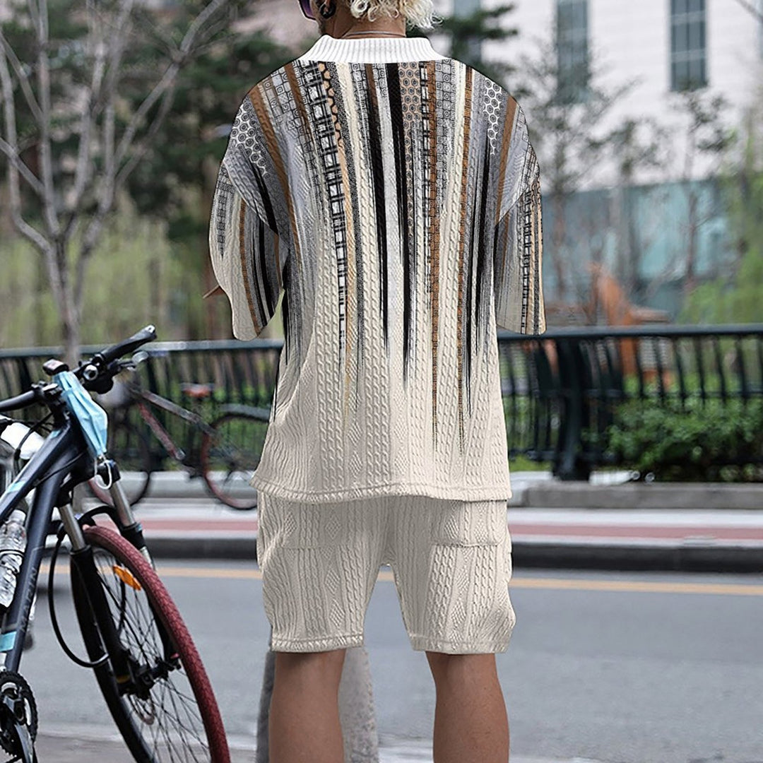 Herren lässiges Freizeit-Set mit tiefem V-Ausschnitt und strukturierter Oberfläche EB