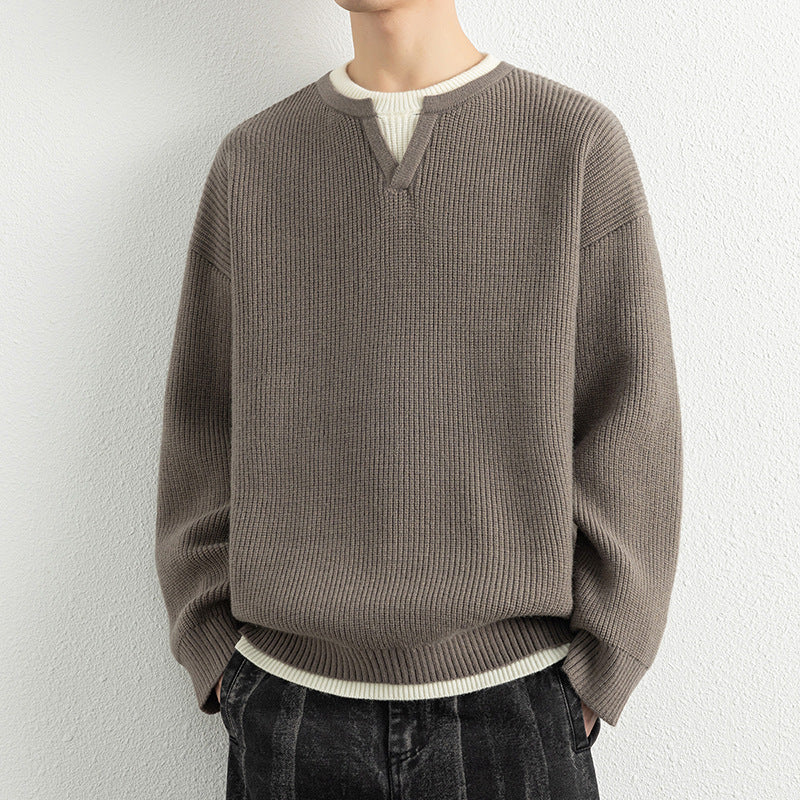Herren Strickpullover mit V-Ausschnitt und strukturiertem Design EB