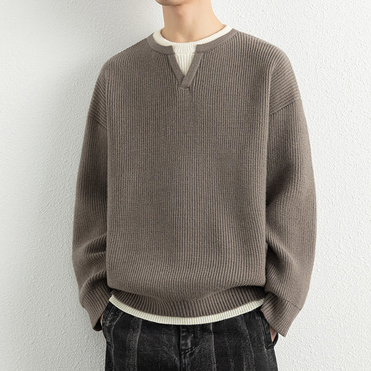 Herren Strickpullover mit V-Ausschnitt und strukturiertem Design EB