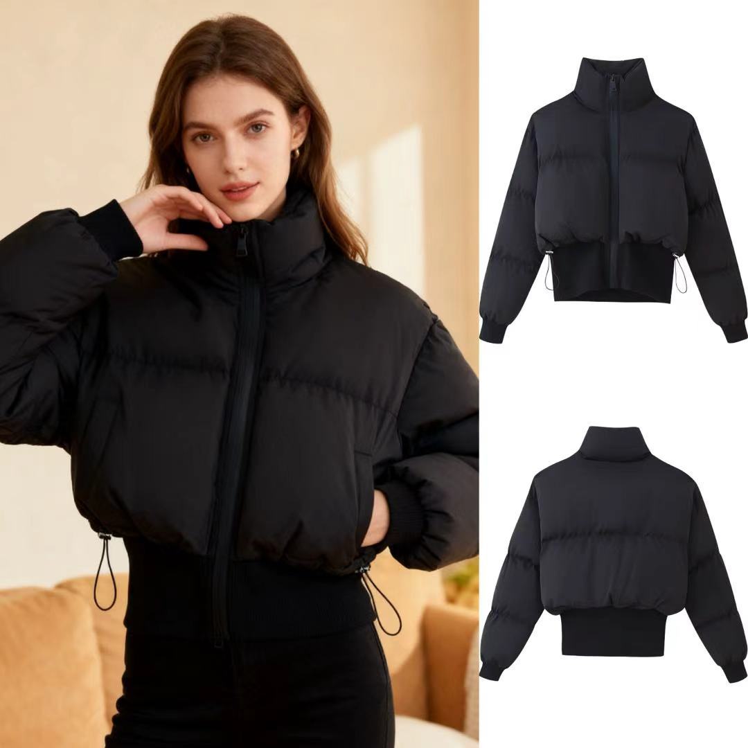 Damen nan kurz geschnittene Steppjacke mit hohem Stehkragen, Kordelzugsaum und breitem Rippenbund EB