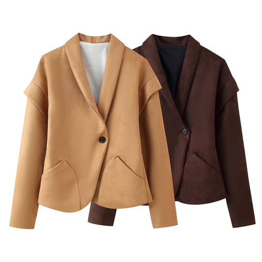 Damen elegante Suede-Jacke mit modischen Taschen EB