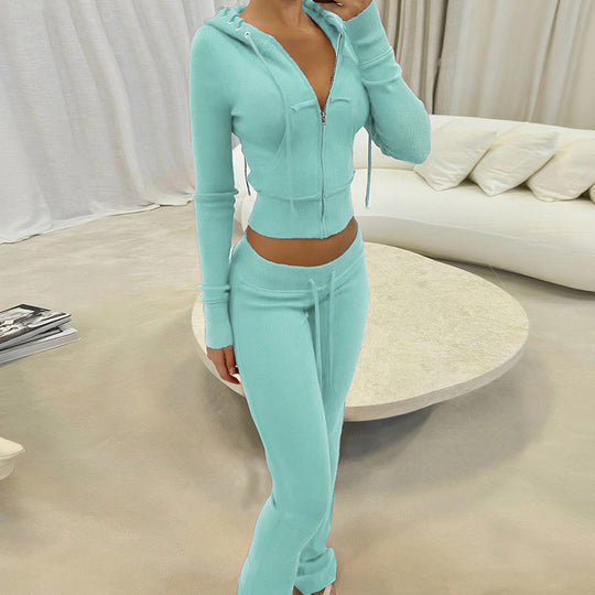 Damen Sportlicher Zweiteiler mit cropped Hoodie und elastischen Jogginghosen EB