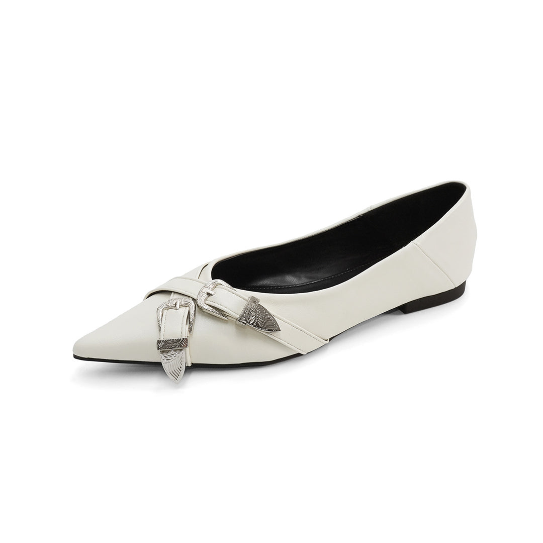 Damen elegante spitze Ballerinas mit modischem Riemen EB