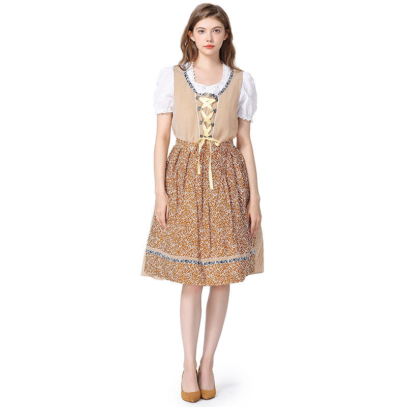 Damen nan traditionelles Oktoberfest Dirndlkleid mit Spitzenbluse, verstellbarer Korsettschnürung und geblümter Schürze EB