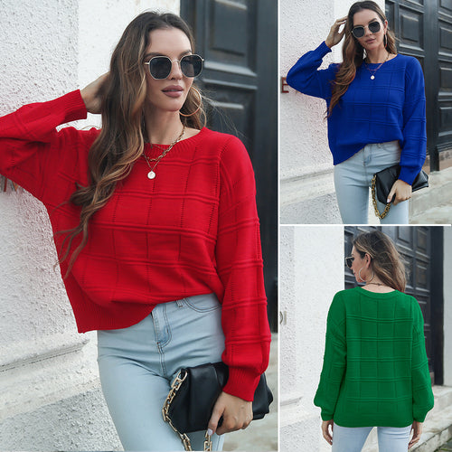 Damen Chic-Strickpullover mit strukturiertem Wellenmuster EB