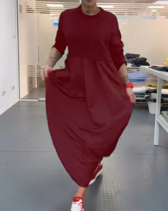 Damen Maxikleid mit lässigem Schnitt und praktischem Taillenregulierungsband Heidi-Mode
