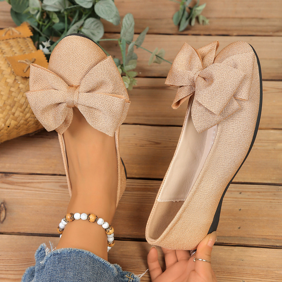 Damen Ballerinas mit XL-Schleifen-Applikation und glänzender Oberflächenstruktur EB