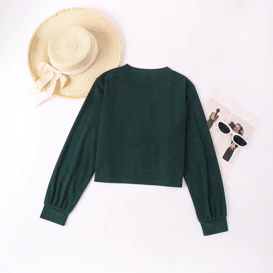 Damen Cropped Langarmshirt mit V-Ausschnitt und Rippstruktur EB