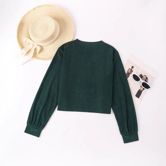 Damen Cropped Langarmshirt mit V-Ausschnitt und Rippstruktur EB
