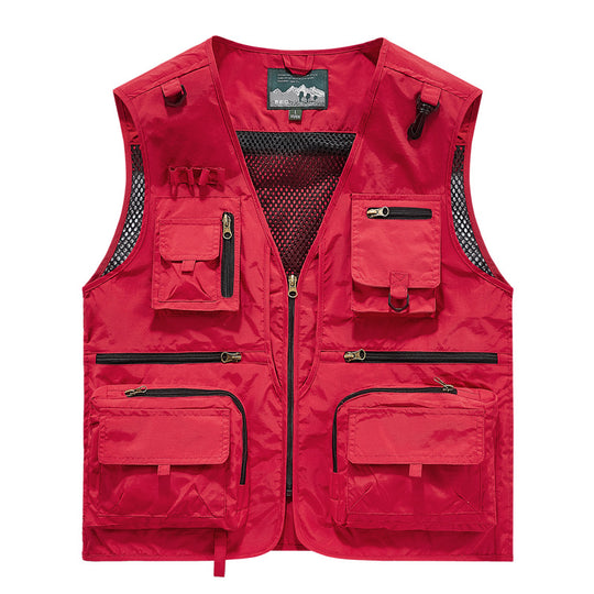Herren Multifunktionale Outdoor-Utilityweste mit zahlreichen Reißverschlusstaschen, D-Ring und Karabiner EB