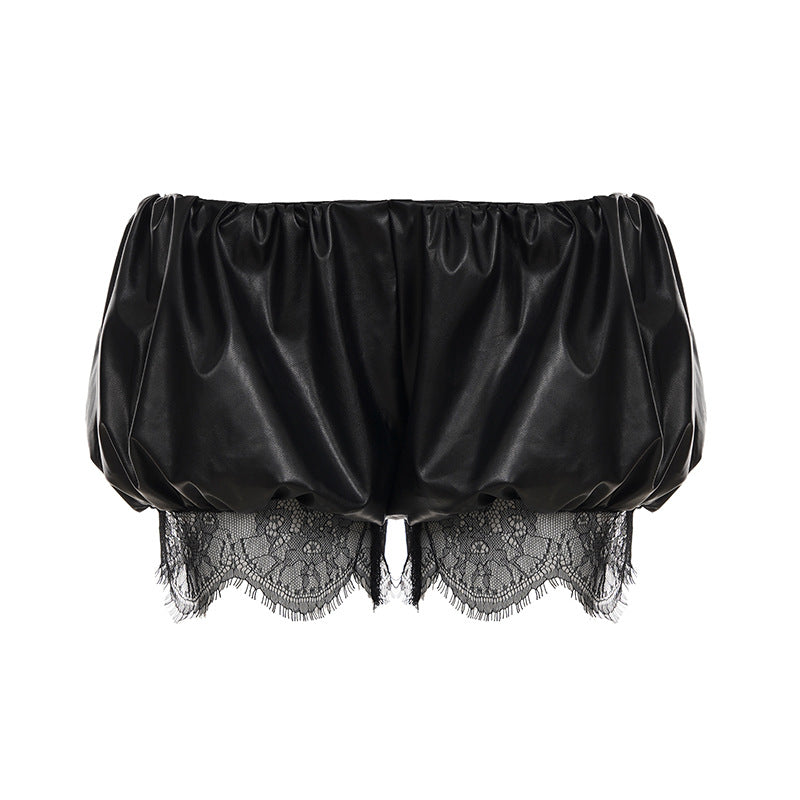 Damen Kunstleder-Shorts mit dekorativen Knopfdetails EB