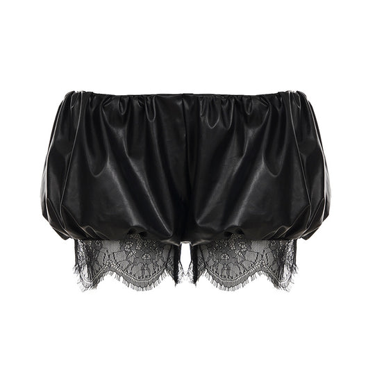 Damen Kunstleder-Shorts mit dekorativen Knopfdetails EB