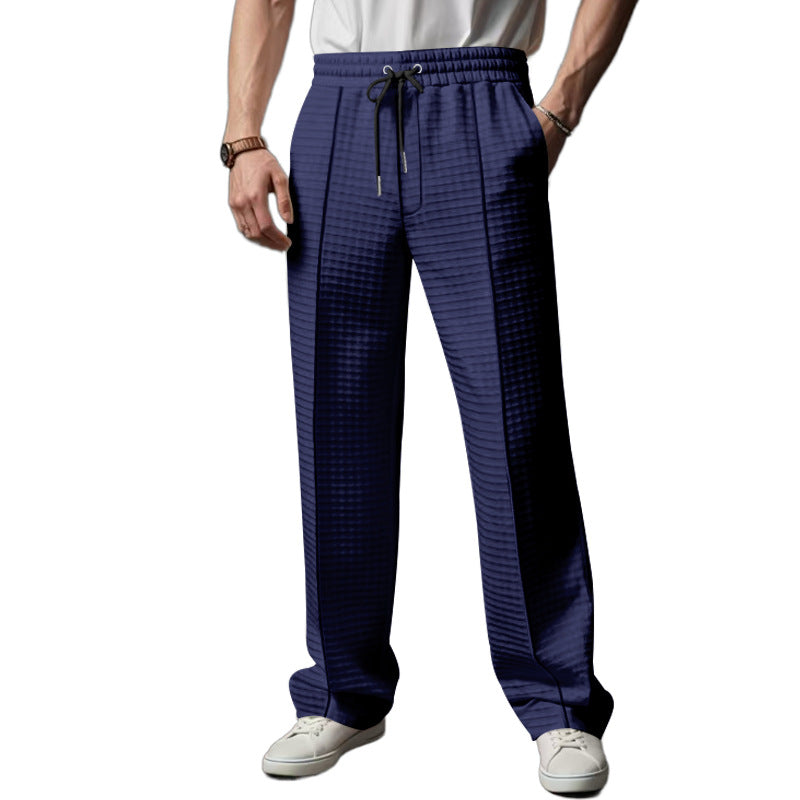 Herren Relaxed-Fit Freizeit-Hose mit strukturierter Karooptik, elastischem Bund & Kordelzug EB