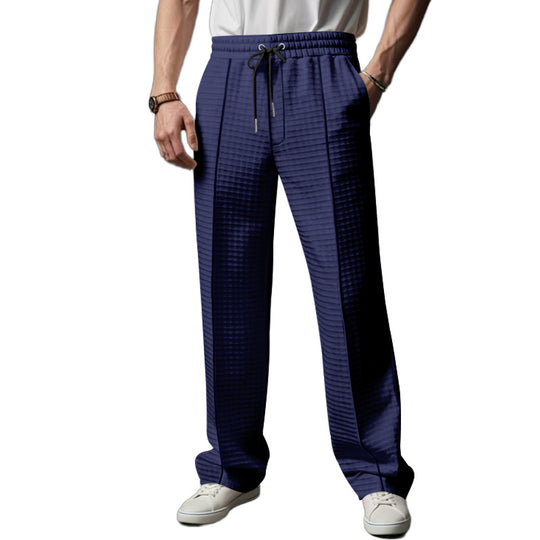Herren Relaxed-Fit Freizeit-Hose mit strukturierter Karooptik, elastischem Bund & Kordelzug EB