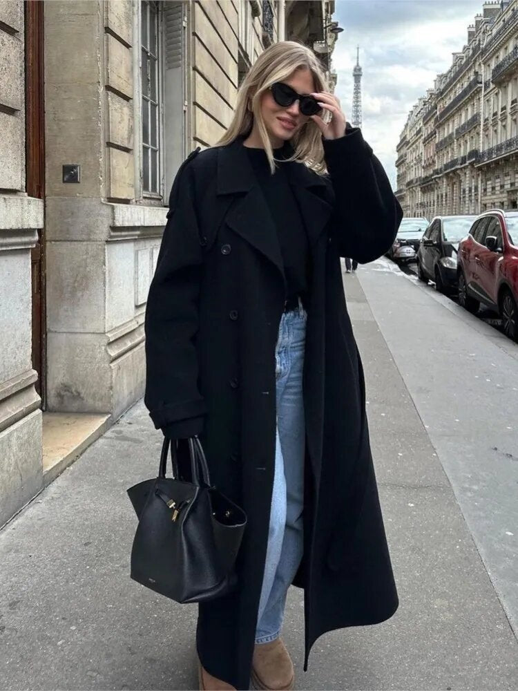 Damen eleganter und stylischer Trenchcoat mit taillierbarem Gürtel EB