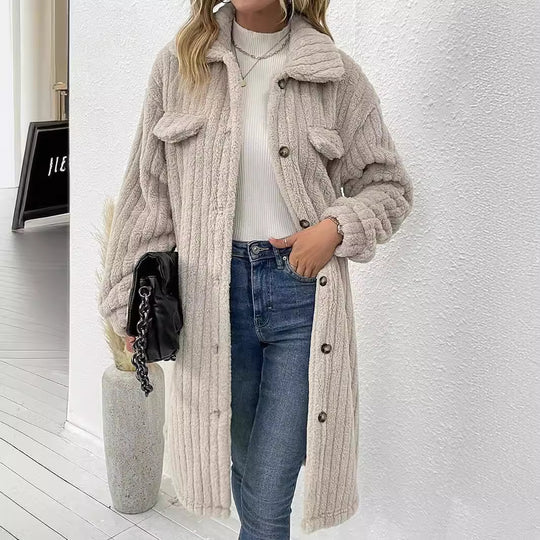Damen modische Overshirt-Jacke mit strukturiertem Design und abnehmbaren Knöpfen EB