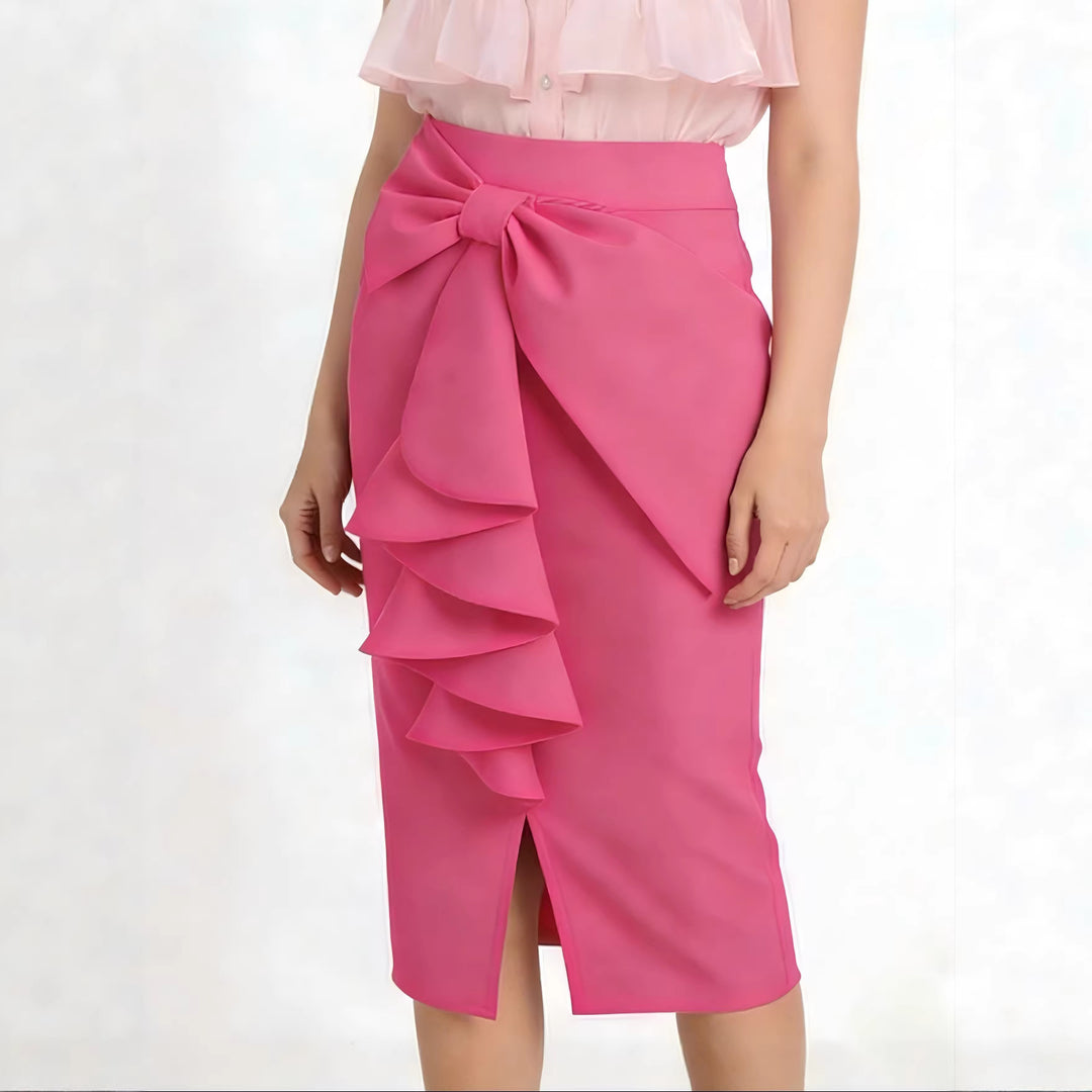 Damen Figurbetonter Midi-Rock mit elegantem Schleifendetail EB