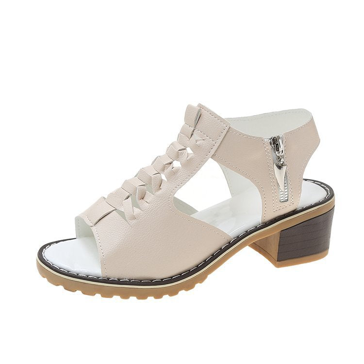 Damen elegante Sandalen mit geflochtenen Riemen und komfortablem Blockabsatz EB