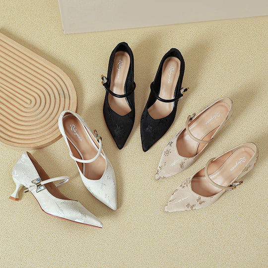 Damen elegante Ballerinas mit stilvollem Schnallen-Design EB