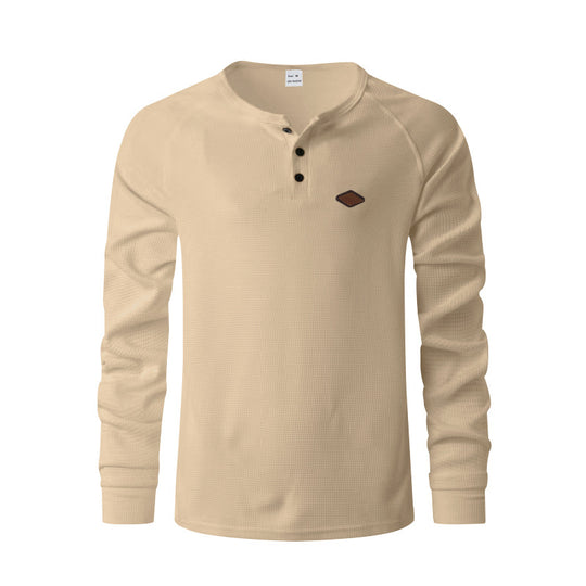 Herren nan strukturiertes Langarmshirt mit kurzer Knopfleiste, Raglanärmeln und dezenter Logo-Applikation EB