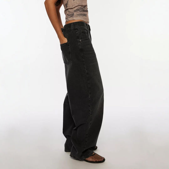 Damen nan hochgeschnittene weite Denimhose mit Kniepasse und extra weitem Bein EB