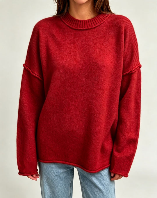 Damen Oversize-Boxy-Pullover mit kurzem Stehkragen und dekorativer Kantennaht EB